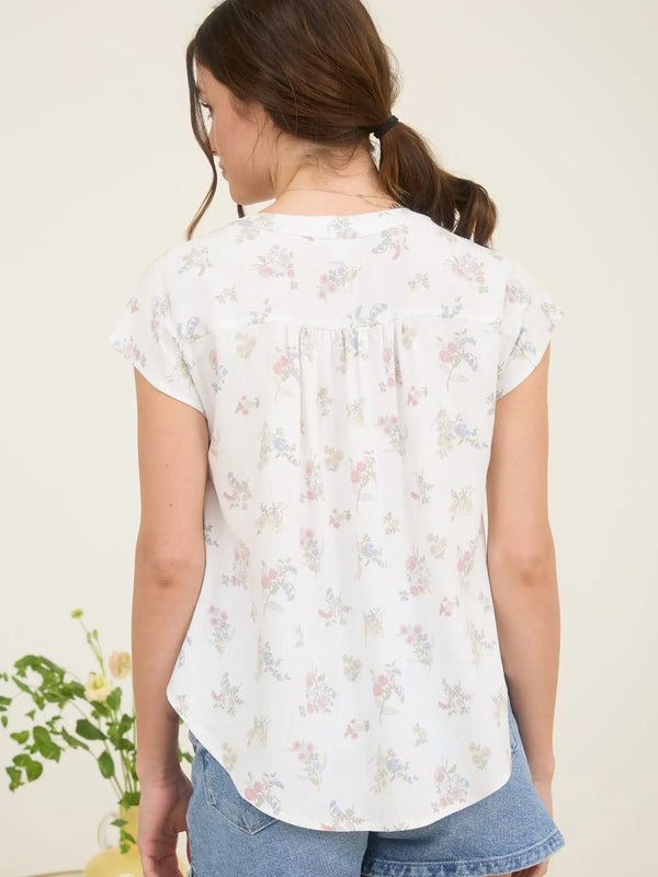 Stripe Floral Short Sleeve Button Down Top