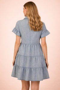 Mineral Washed Chambray Shirt Mini Dress