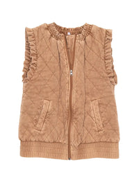 Garment Washed Quilted Ruffle Sleeve Vests