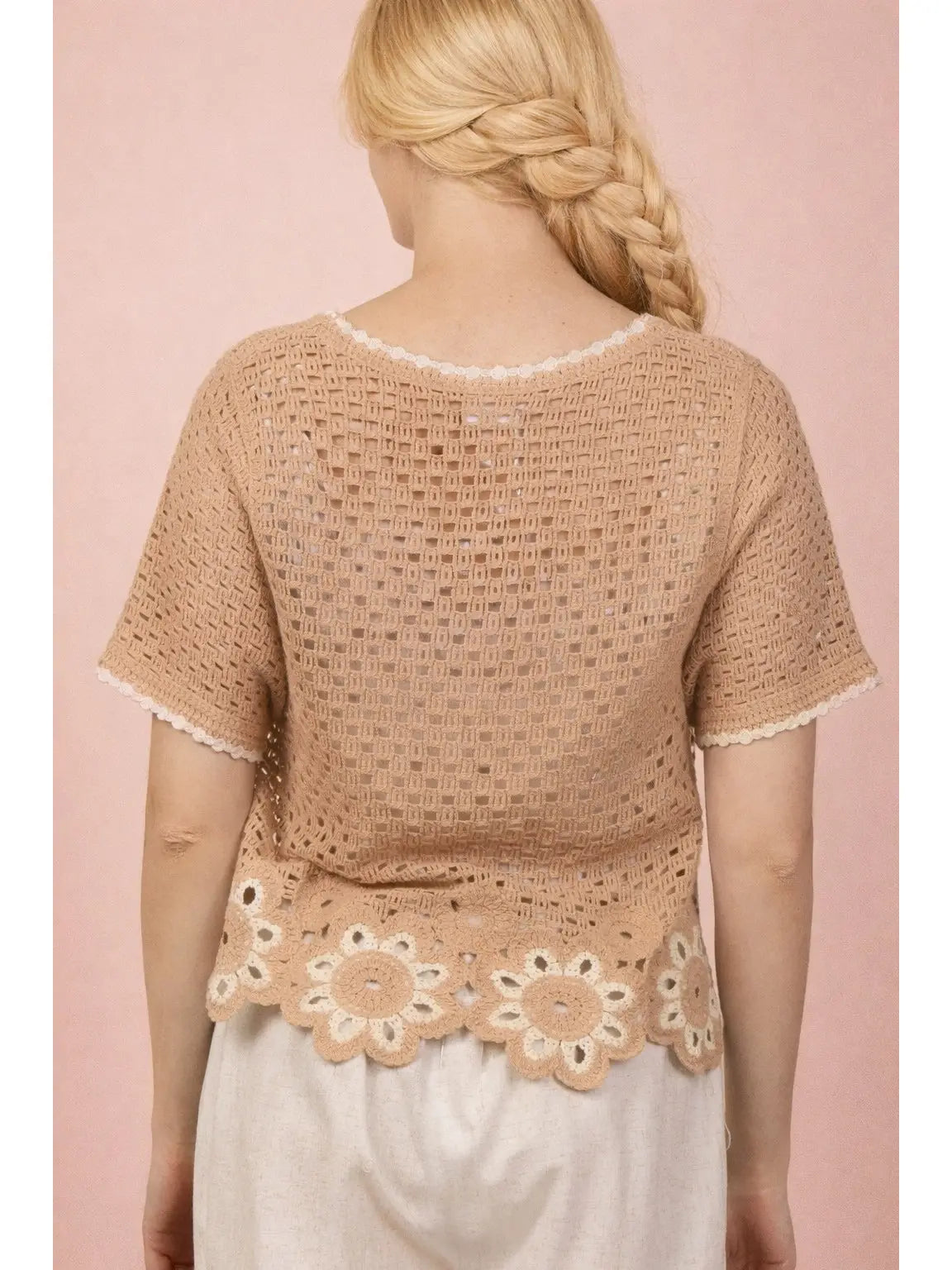 Floral Hem Crochet Button Down