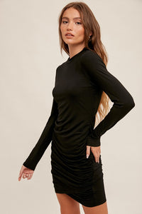 Mock Neck Ruched Cutout Back Dress