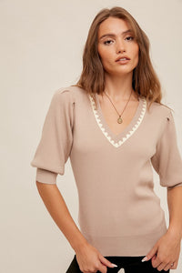 Scallop Thread Volume Short Sleeve Sweater