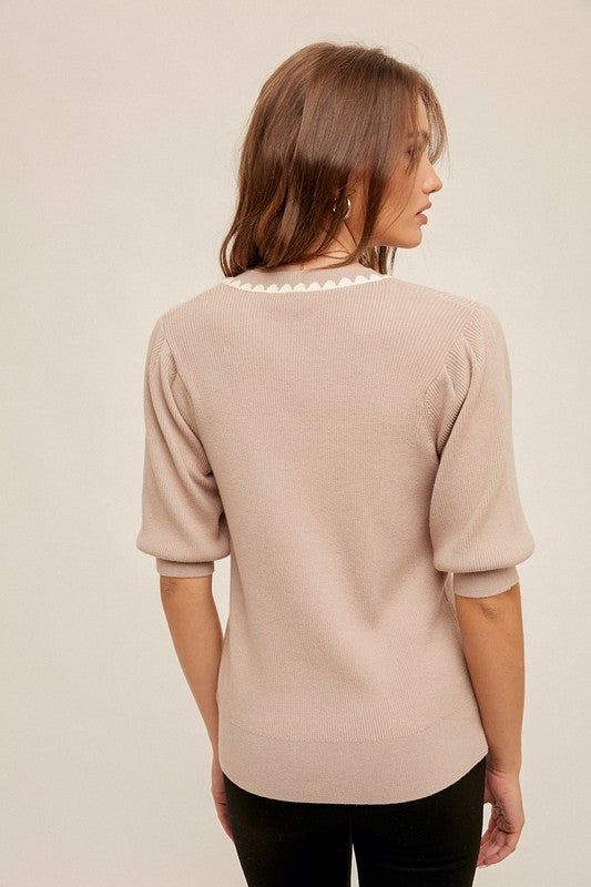 Scallop Thread Volume Short Sleeve Sweater