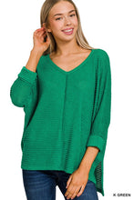 Load image into Gallery viewer, 3/4 V-Neck Hi Low Jaquard Sweater
