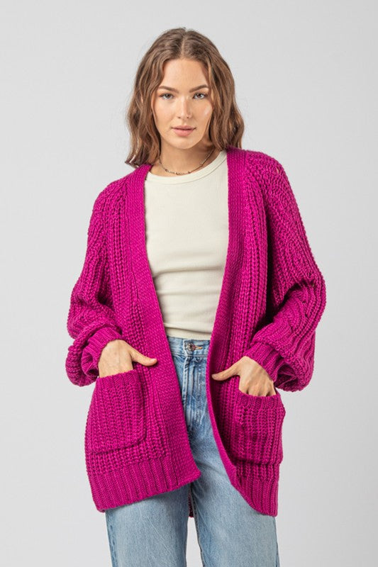 Textured Sleeve Oversize Knit Sweater Cardigan