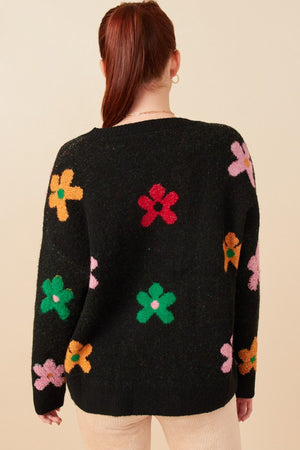 Textured Raised Floral Pullover Sweater