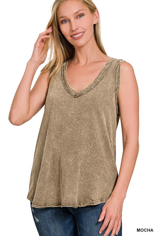 V-Neck Crinkle Wash Sleeveless Top