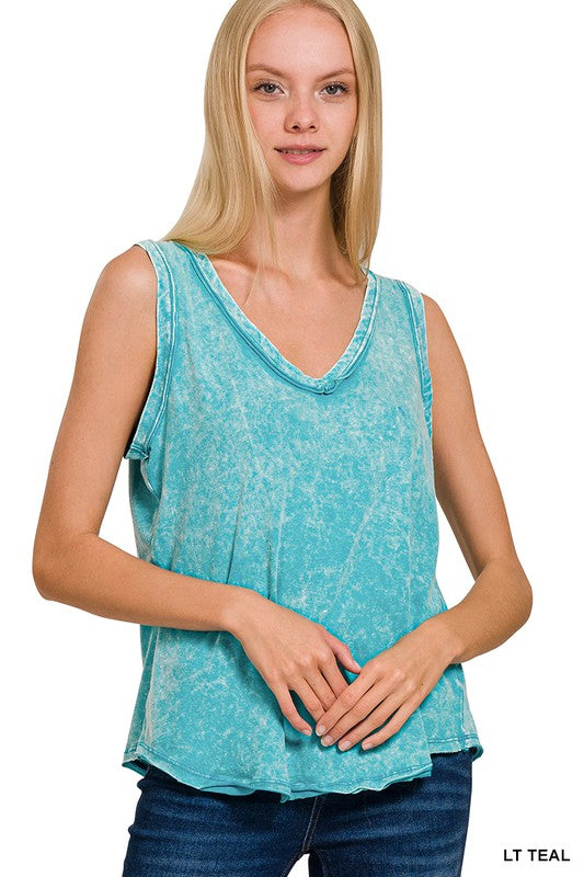 V-Neck Crinkle Wash Sleeveless Top