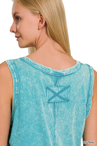 V-Neck Crinkle Wash Sleeveless Top