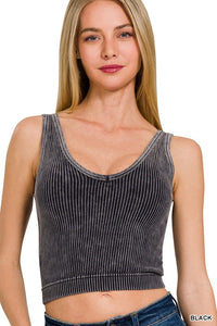 Washed Seamless Bra Pad V-Neck Tank Top