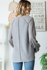 Solid Reverse Stitch Long Sleeve Top