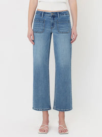 Lovervet By Vervet Mid Rise Patch Pocket Slim Wide Jeans