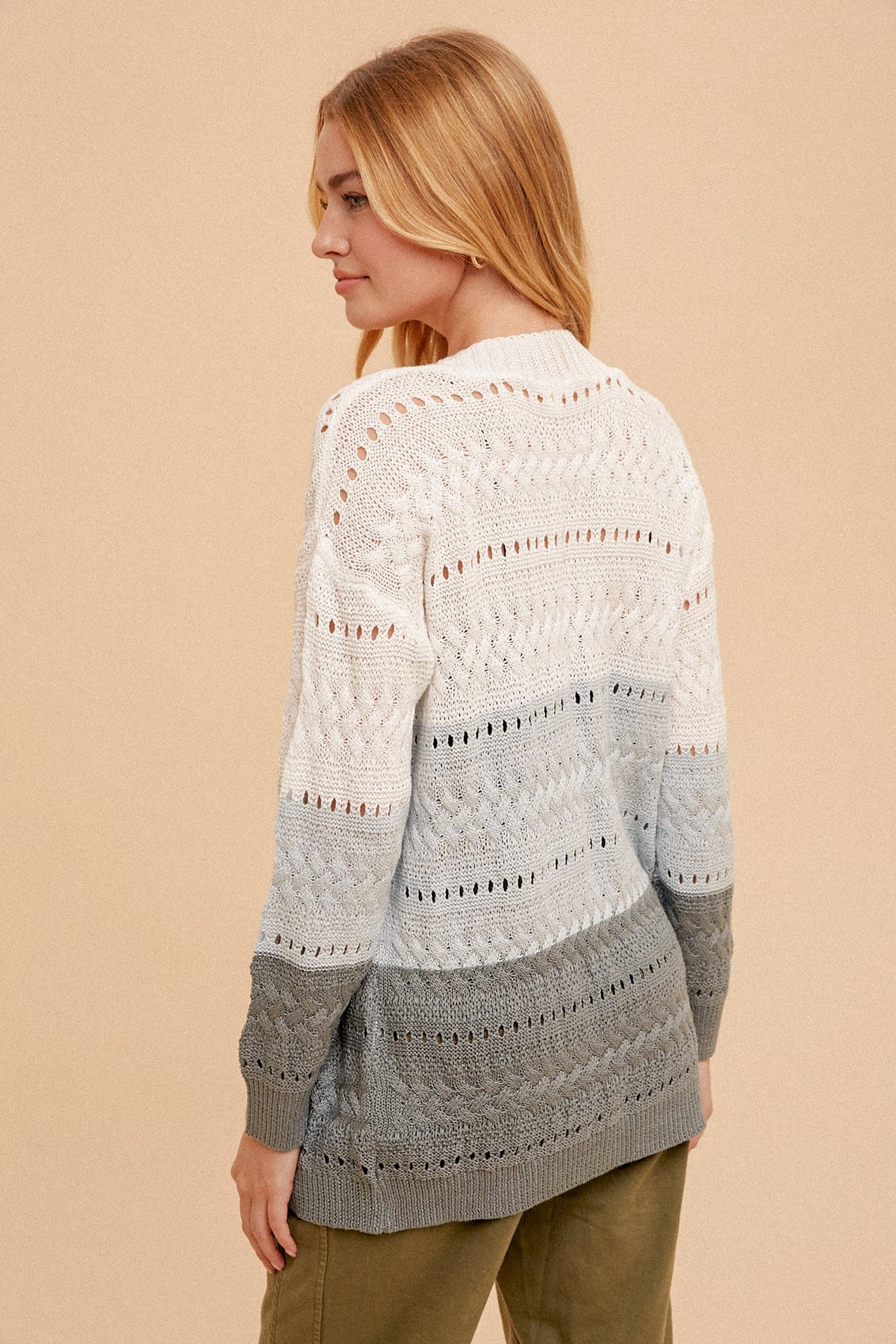 Drop Shoulder Pointelle Knit Duster Cardigan