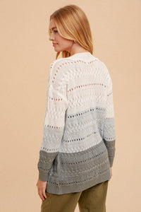 Drop Shoulder Pointelle Knit Duster Cardigan