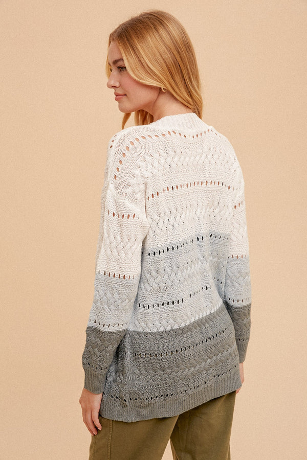 Drop Shoulder Pointelle Knit Duster Cardigan