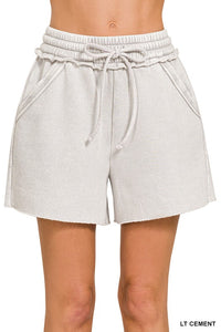 Acid Wash Drawstring Shorts