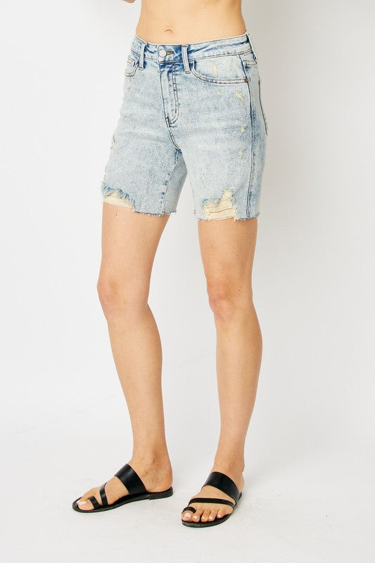 Mineral Wash Distressed Boyfriend Shorts