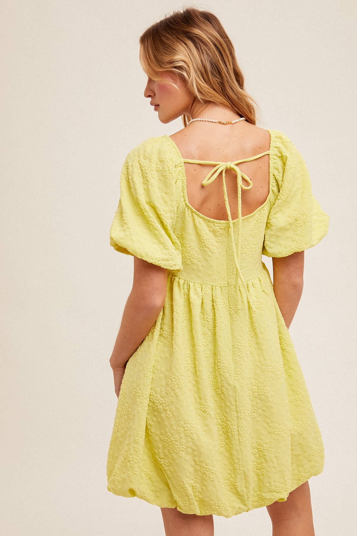 Bubble Sleeve Textured Babydoll Dress