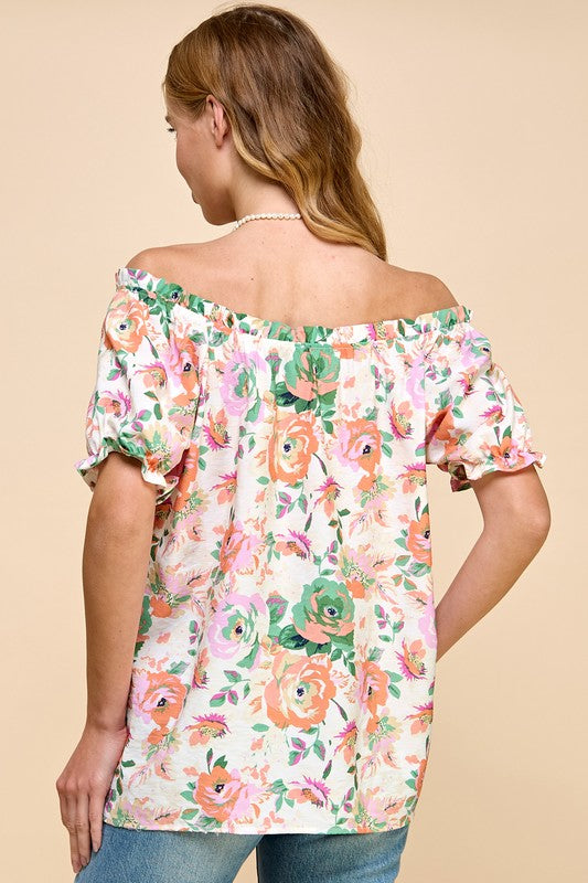 Floral Print Top Off Shoulder