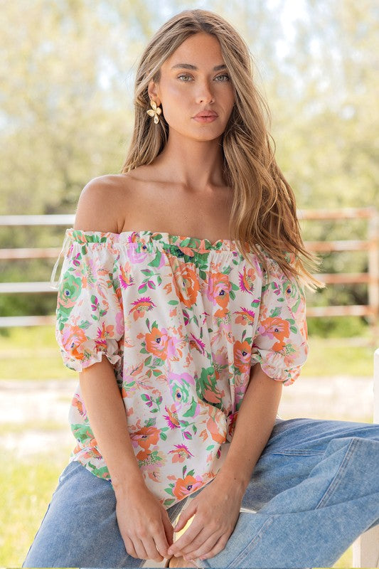 Floral Print Top Off Shoulder