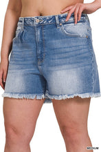 Load image into Gallery viewer, Zenana Mid Rise Raw Hem Plus Denim Shorts
