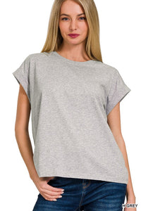 Short Sleeve Round Neck Folded Sleeve T-Shirt