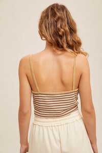 Button Down Stripe Thermal Washed Crop Cami