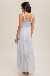 Tie Shoulder Smock Tiered Check Chiffon Dress