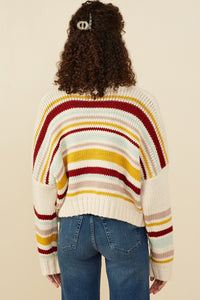 Multi Stripe Knit Cropped Sweater Cardigan