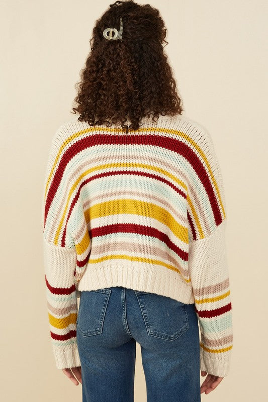 Multi Stripe Knit Cropped Sweater Cardigan