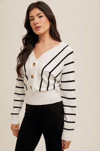 Stripe Dolman Sleeve Back Lave Sweater Top