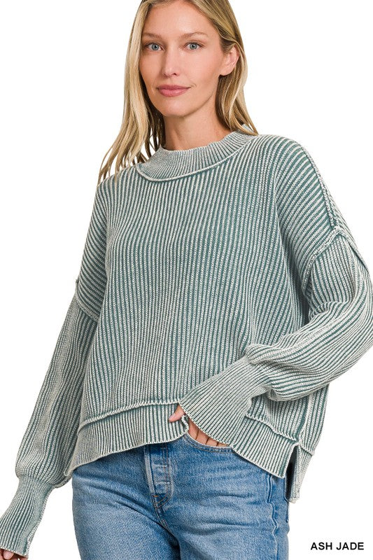 Washed Slit Oversized Crop Sweater