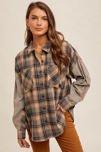 Oversized Plaid Button Front Shirt