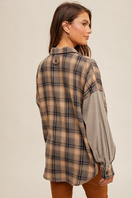 Oversized Plaid Button Front Shirt