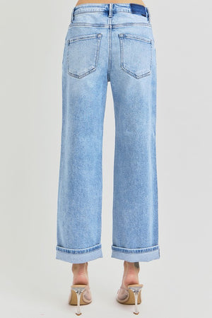 Risen High Rise Ankle Barrel Turn Up Cuffed Jeans