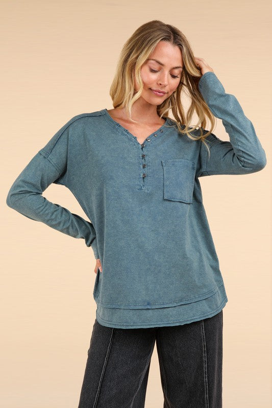 Mineral Washed Cotton Comfy Knit Top