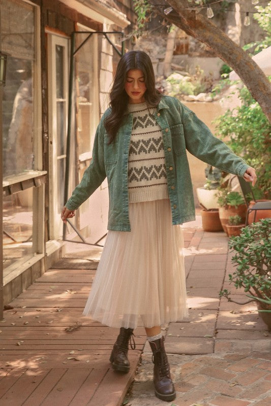 Layered Mesh Pleated Skirt