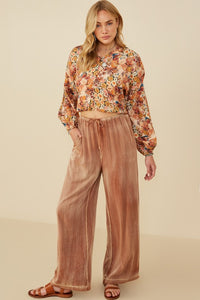 Wide Leg Drawstring Waist Tencel Pants