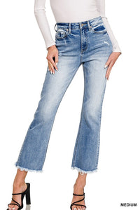 Zenana High Rise Straight Raw Hem Cropped Jeans