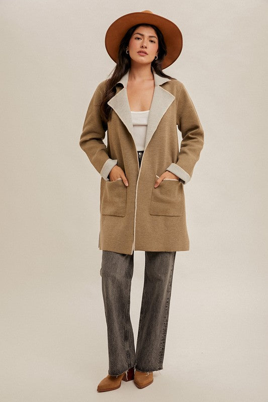 Edge Stitch Detailed Sweater Coatigan