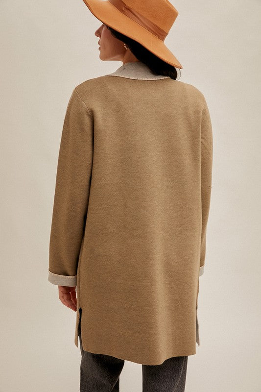 Edge Stitch Detailed Sweater Coatigan