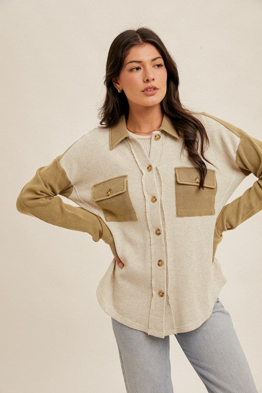 Snow Wash Color Block Thermal Shacket