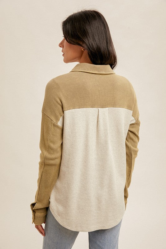 Snow Wash Color Block Thermal Shacket