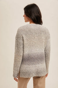 Crew Neck Boucle Textured Ombre Sweater