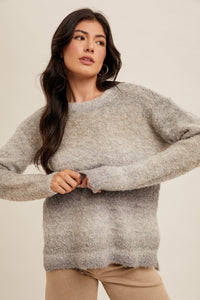 Crew Neck Boucle Textured Ombre Sweater