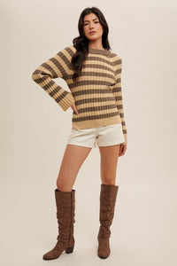 Round Neck Raglan Sleeve Rib Bell Sleeve Pullover