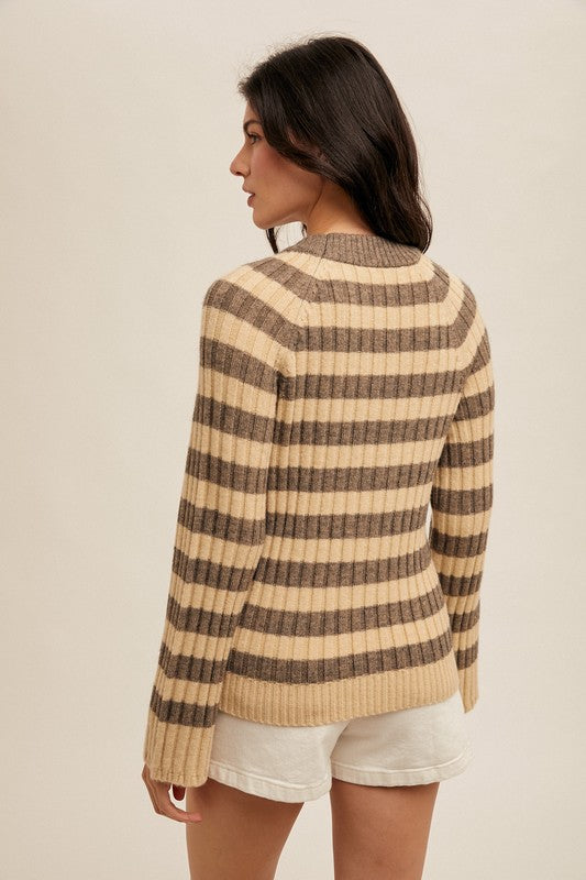 Round Neck Raglan Sleeve Rib Bell Sleeve Pullover