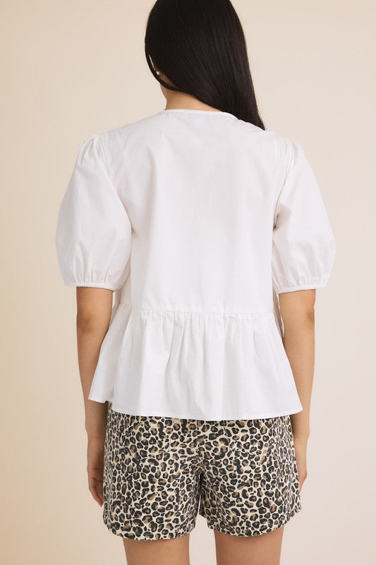 Half Sleeve Puff Front Ties Blouse