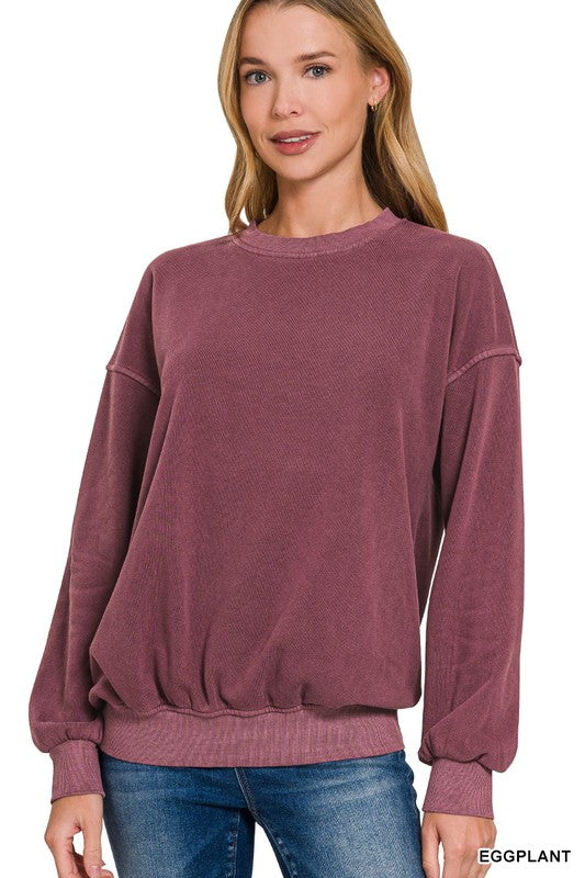 Fleece Pigment Dye Round Neck Sweatshirts