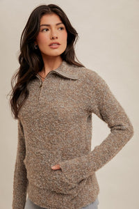 Half Zip Nubby Textured Pullover Sweater